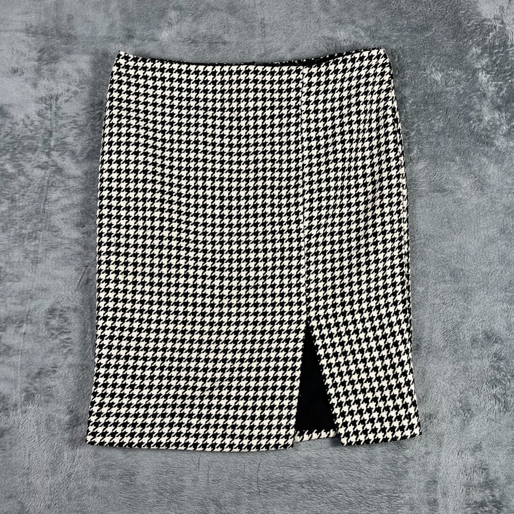 White House Black Market Pencil Skirt Womens 4 Multicolor Houndstooth Front Slit